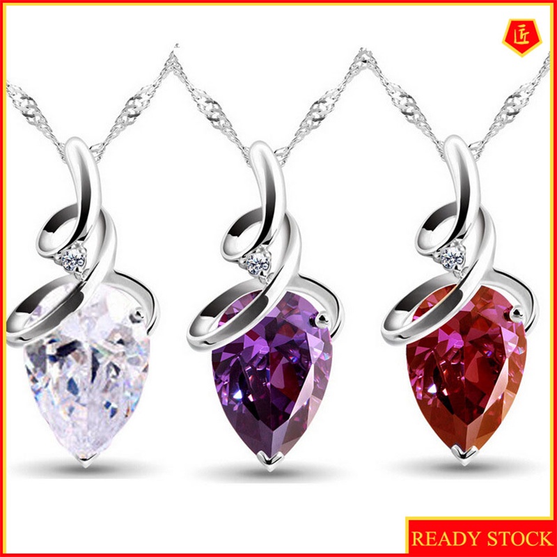 [Ready Stock]Korean Fashion Amethyst Silver Pendant Soft Drop-Shaped Diamond Accessories