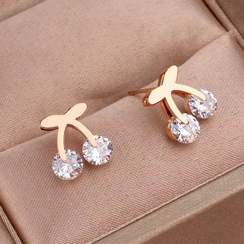 Baru kecil cherry stud anting-anting untuk wanita Korea temperamental peri lucu anting-anting pribad