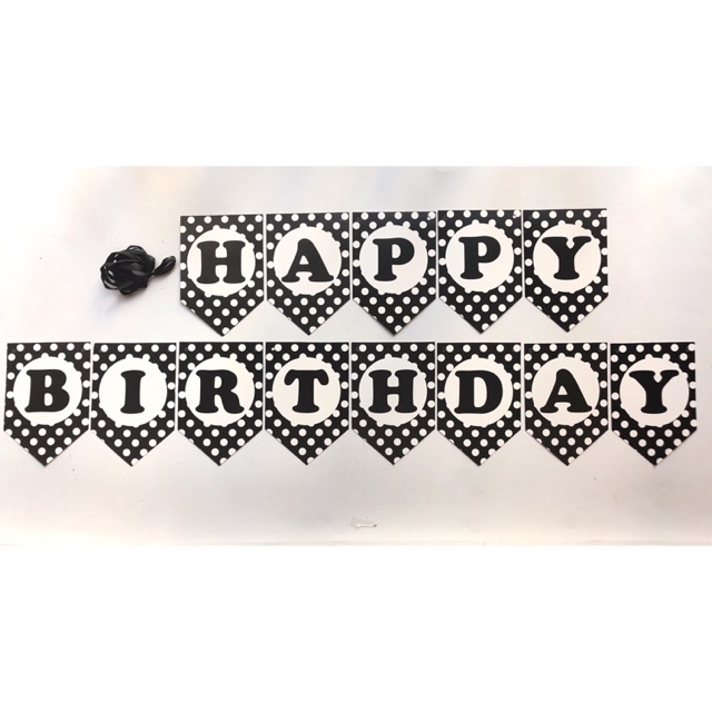 Banner Happy Birthday Polkadot/ Rangkaian Ultah/ Bunting Flag Ulang Tahun Biru Merah Pink Hitam