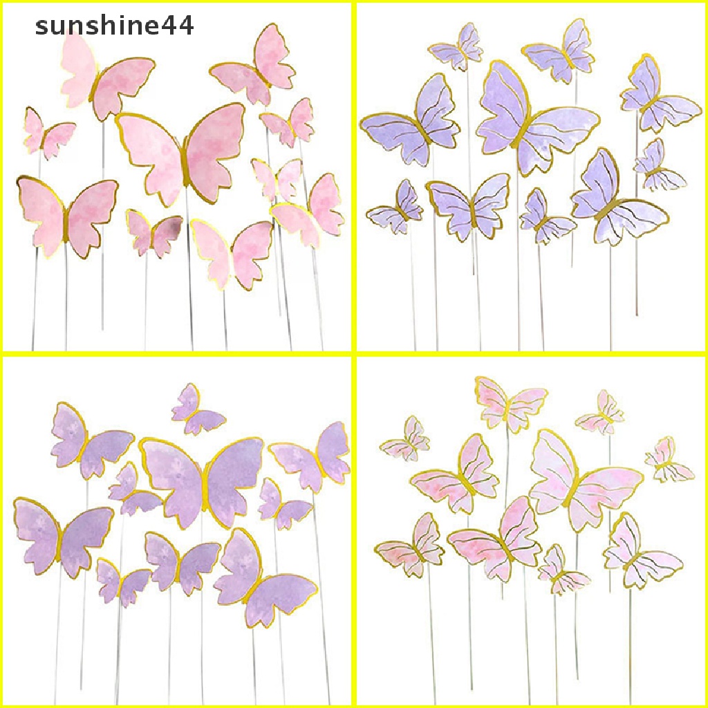 Sunshine Hiasan Topper Kue Ulang Tahun Bentuk Kupu-Kupu Ungu / Pink Handmade