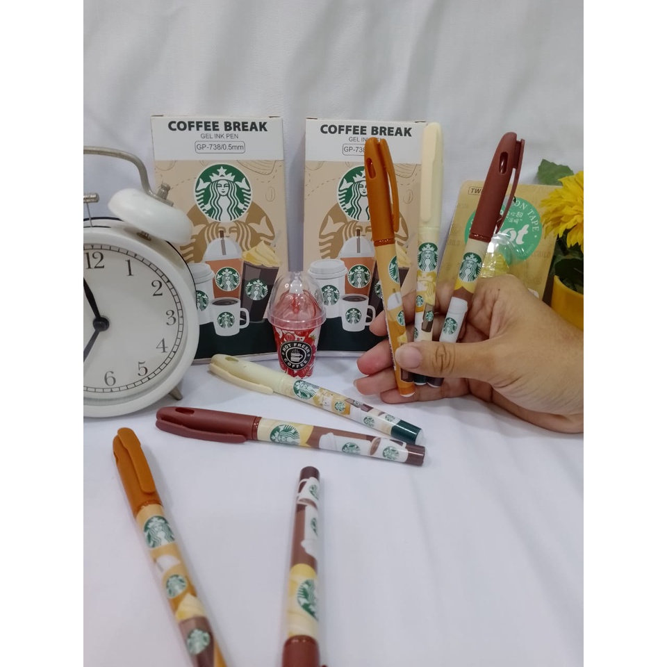 PULPEN GEL STARBUCK LUCU TINTA HITAM READY 2/4/6/12 PCS HARGA TERMURAH PENA GEL MOTIF COFFEE BREAK WARNA COKELAT KETEBALAN 0,5 MM LIMITED EDITION BISA COD