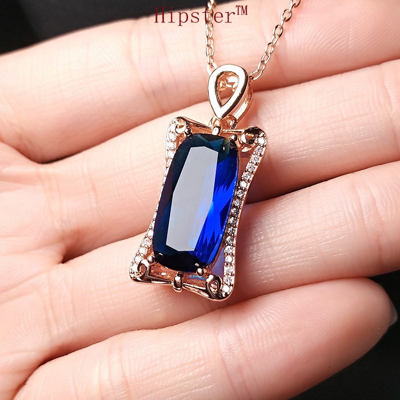 New Best-Selling Classic Fashion Domineering Natural Square Sapphire Pendant Necklace