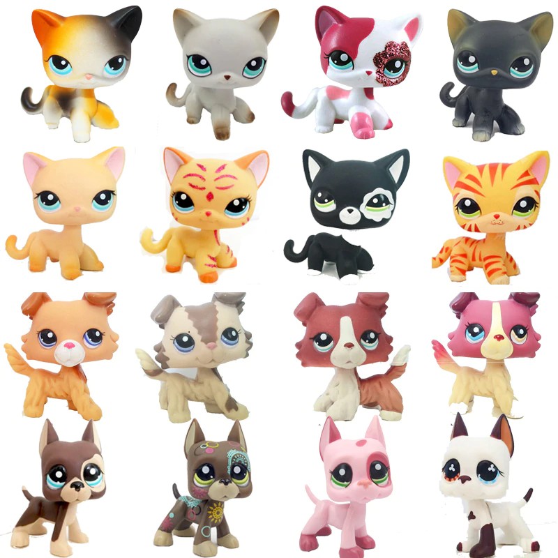 Import real rare pet shop lps toys standing little short hair cat pink Black old original dog