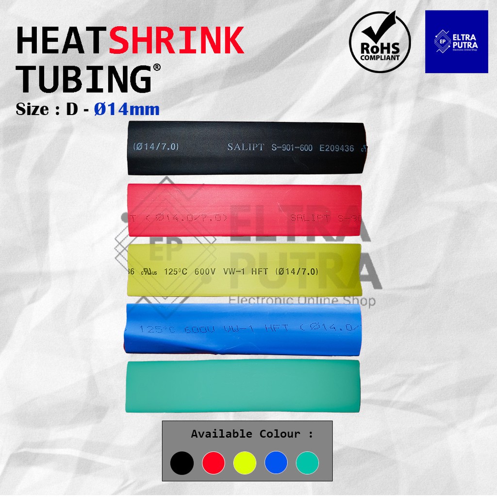 HEATSHRINK 14mm Warna Warni LENGKAP Ecer, Selongsong Selang Bakar ISOLASI BAKAR (1 Meter)