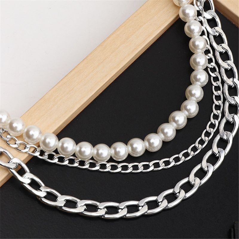 Kalung Rantai Korea Triple Layer Susun Mutiara Korean Pearl Multilayer Necklace Kalung Susun Tumpuk