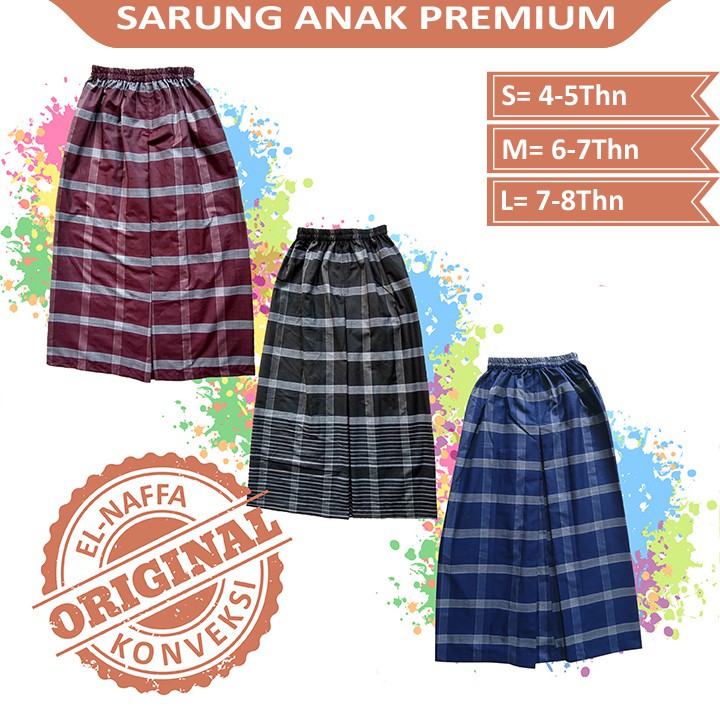 EL-NAFFA Sarung Anak Instan, Sarung Anak, Sarung Anak Laki-laki Tanggung I Motif Palembangan Usia 4-8 thn (BISA COD)