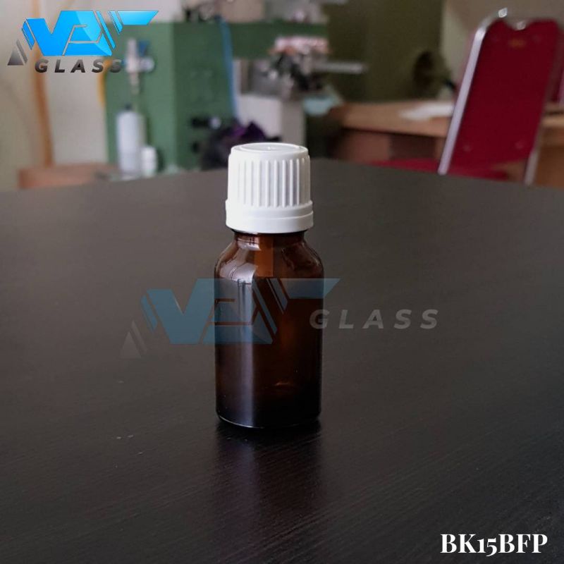 botol kaca 15ml coklat tutup filler putih / botol essential oil 15ml