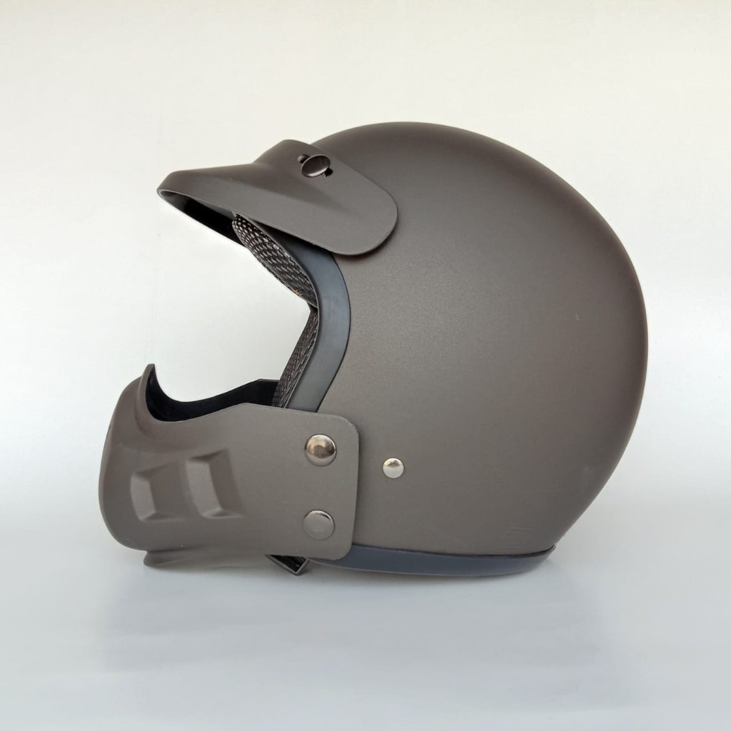 Helm Retro Cakil Modular Abu abu Doff (Vespa / Klasik / Vintage)