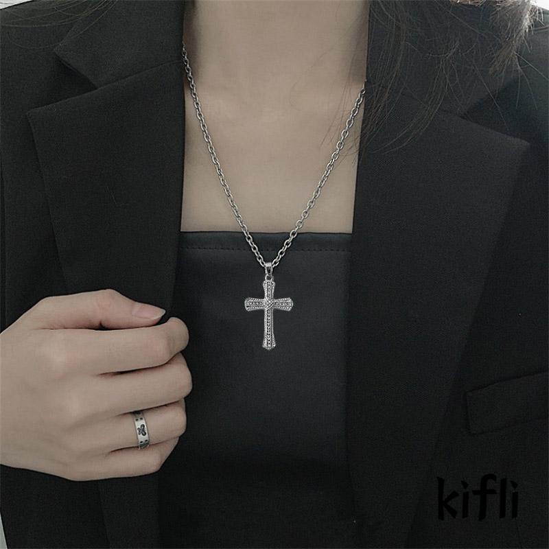 Kalung Rantai,Liontin Salib Aksen Berlian Imitasi,Gaya Retro,Untuk Unisex