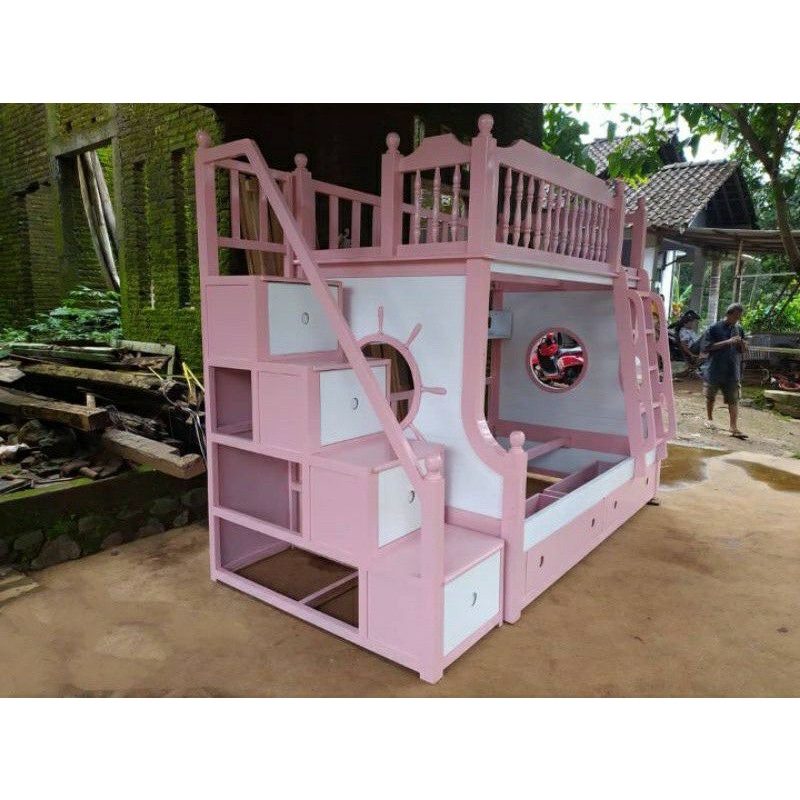 Ranjang/Dipan tingkat/Tempat tidur tingkat/Dipan anak kayu jati cat duco