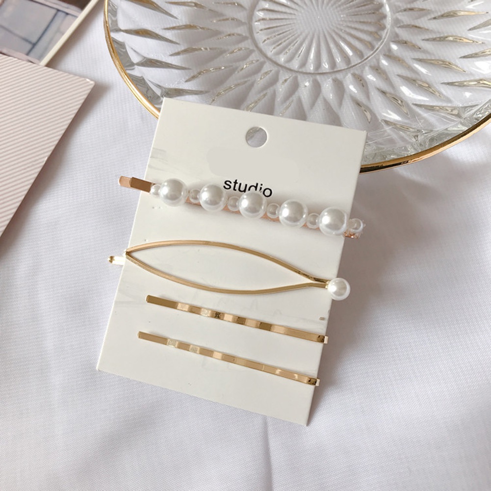 Hu Hu Hu Hu Hu Alat Bantu Pasang Kacamata♡ 4pcs / Set Jepit Rambut Bentuk Pita / Hati / Mutiara Imitasi Untuk Anak Perempuan