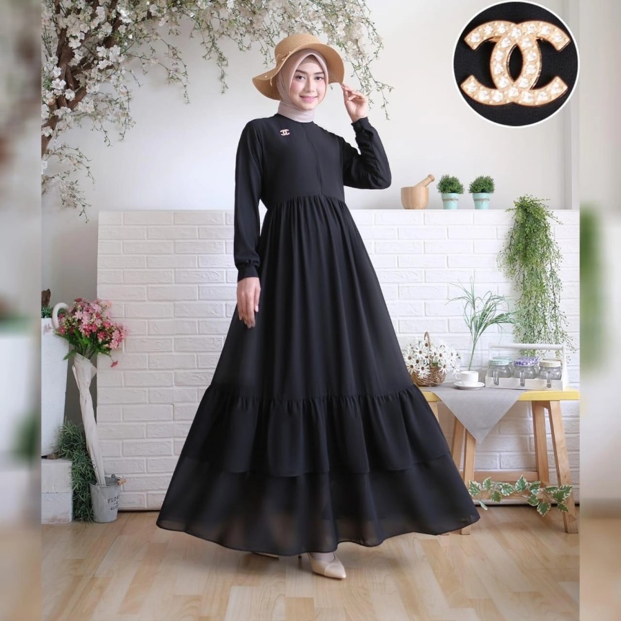 BAJU GAMIS HITAM POLOS PREMIUM / GAMIS CERUTI HITAM / BAJU HITAM POLOS