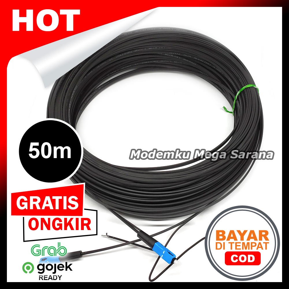 50 Meter - Kabel Fiber Optik Optic FO + Fast Connector SC UPC FTTH 1 Core