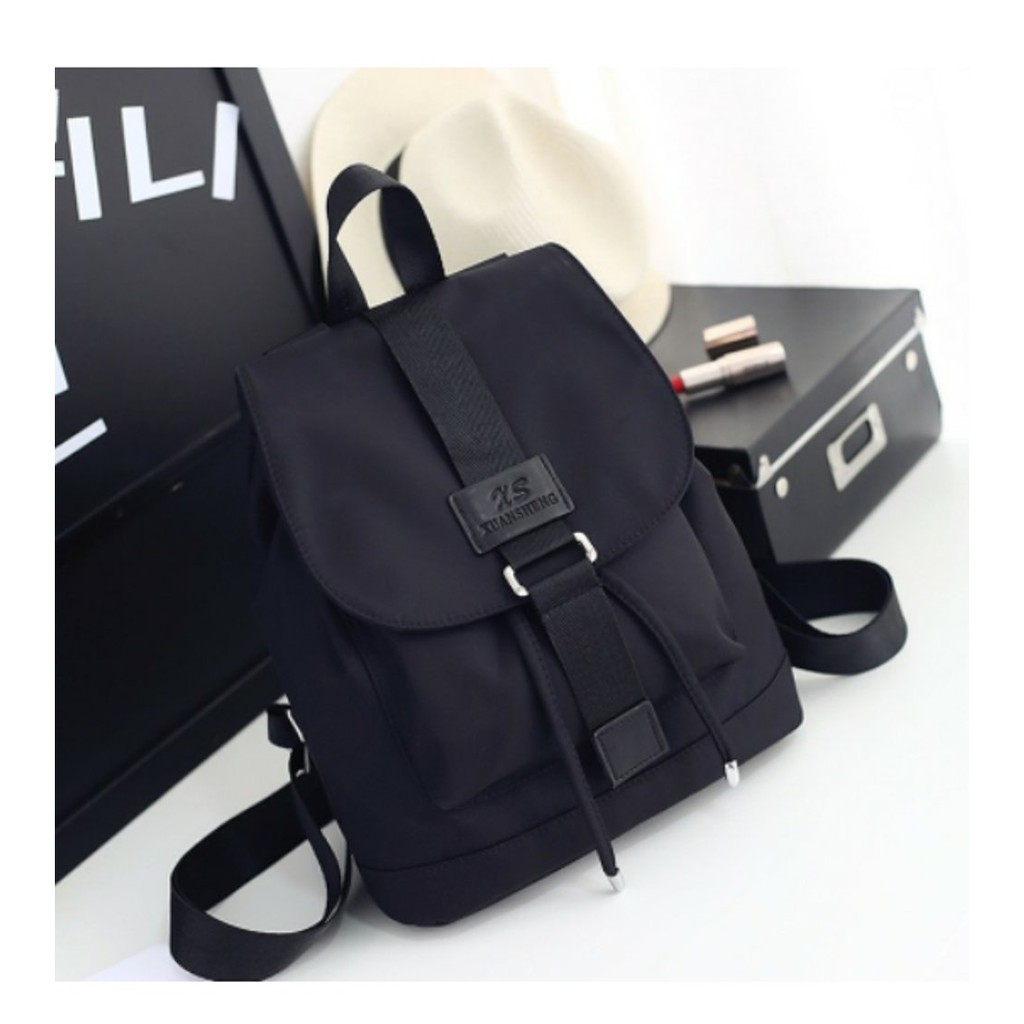 Tas Ransel Wanita Backpack Import Korea Leather PU Black