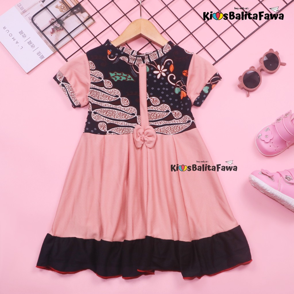 Dress Keisha uk 1-2 Tahun / Dres Lengan Anak Perempuan Baju Balita Gaun Pesta FashionKids Adem Murah