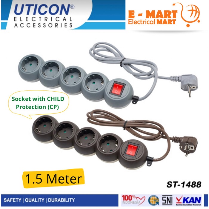 UTICON Stop Kontak Bola 4 Lubang 1.5 Meter ST1488 ST-1488