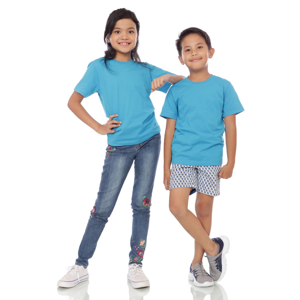 KAOS POLOS COTTON COMBED - ANAK LENGAN PENDEK - BIRU TURKISH