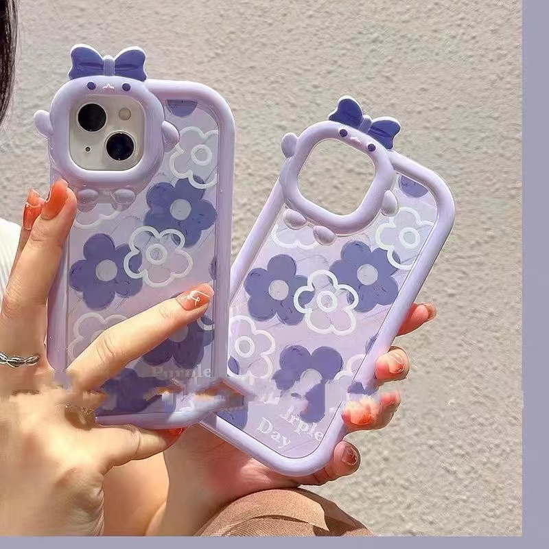 Case TPU Shockproof Motif Bunga Ungu Untuk iPhone 13pro 13prm 11 7Plus 8Plus Xr XS 13 12pro Max