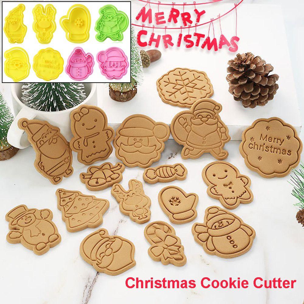 Solighter Christmas Cookie Cutter Alat Dekorasi Kue Coklat Cetakan 3D Merry Christmas Plunger