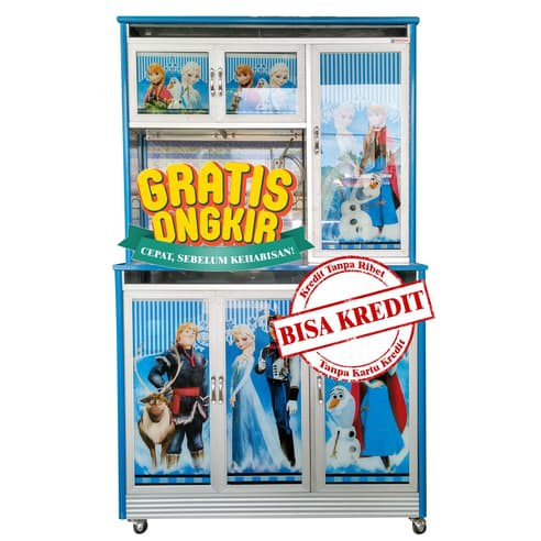 Rak Piring Aluminium Gendong Roda 3 Pintu Motif Karakter Frozen