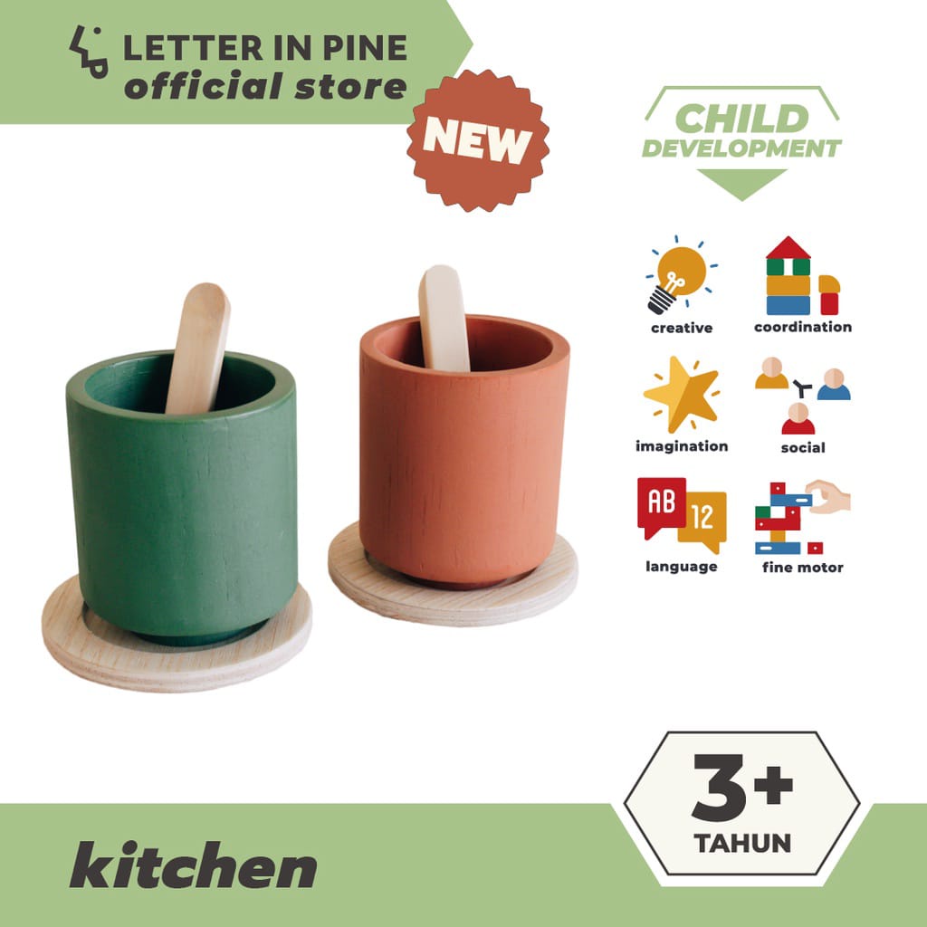 LETTERINPINE - CUP AND SAUCER SET / Mainan Kayu Masak-Masakan