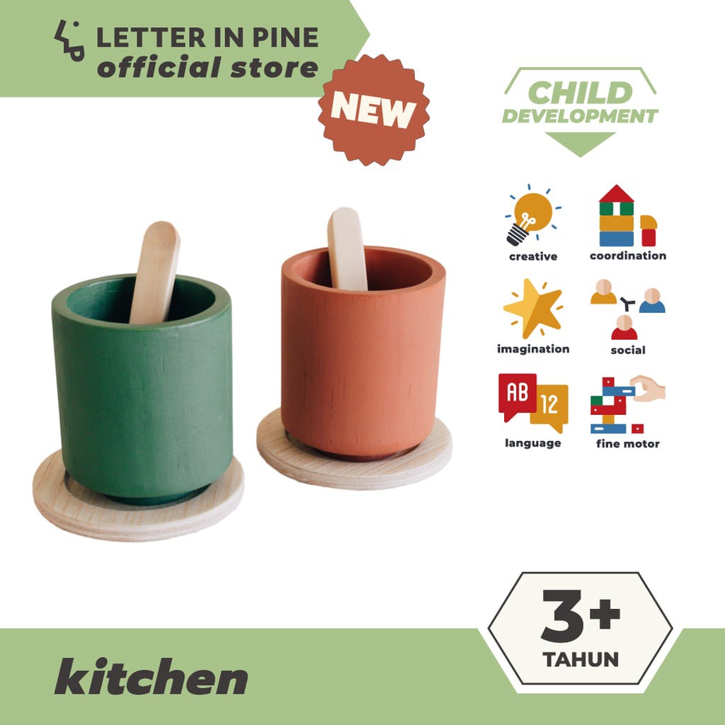 LETTERINPINE - CUP AND SAUCER SET / Mainan Kayu Masak-Masakan