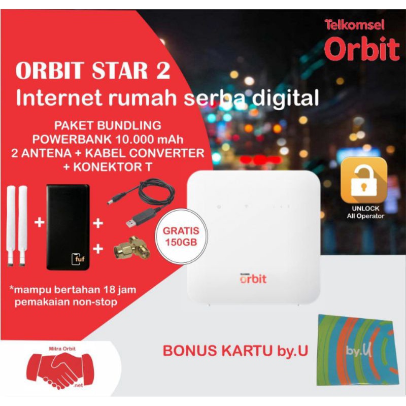 (PAKET LENGKAP) Orbit Star 2 + Powerbank 10.000mAh + 2 Pcs Antena + Kabel Converter 12v + Konektor T
