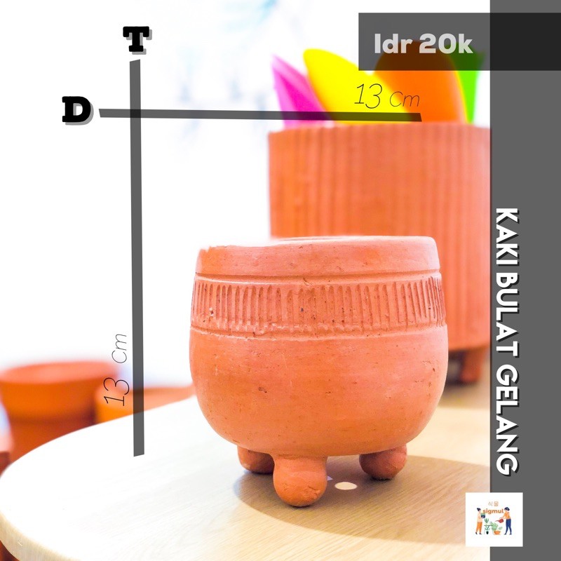Pot Terakota / Pot Gerabah / Pot Teracotta / Tanah Liat Kaki Bulat Gelang
