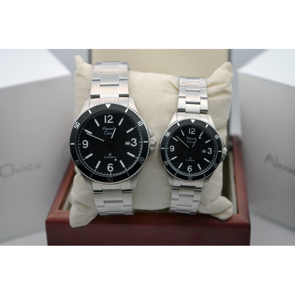 Alexandre Christie AC 5011 Silver Black Couple Edition Original di lapak Chelli Watch chelliwatch