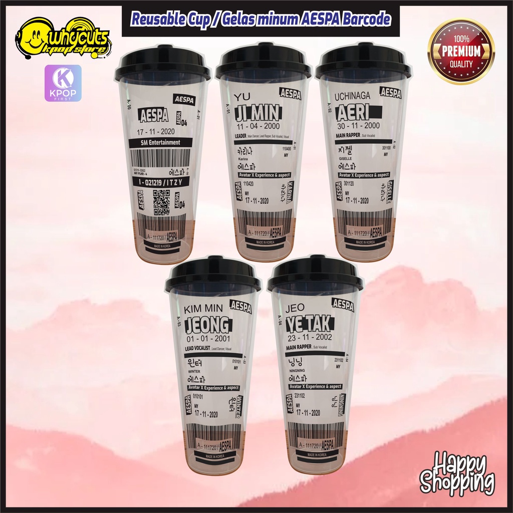 Reusable Cup Aespa Versi Barcode tahan panas dan dingin 700 ml