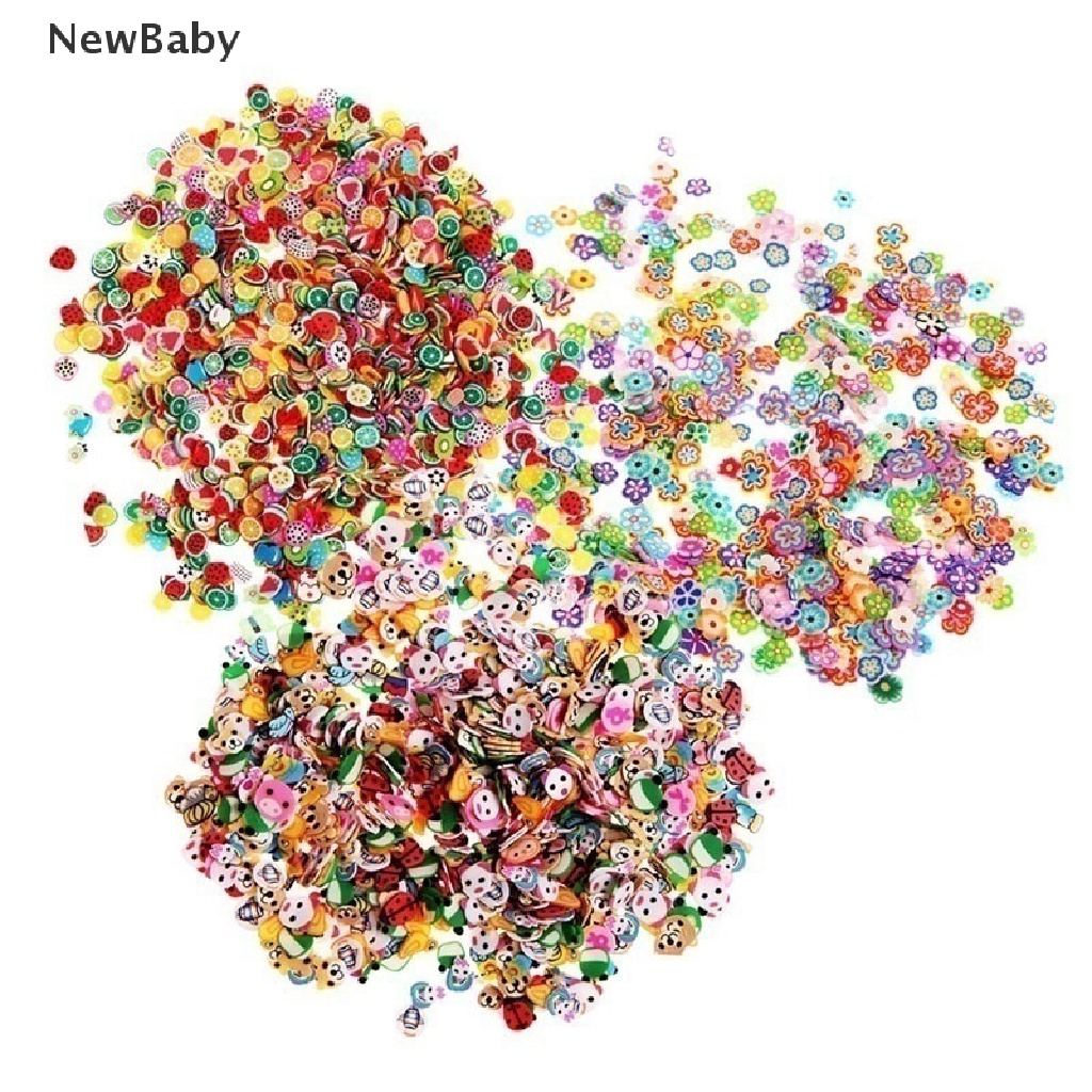 Newbaby 1000pcs Stiker Clay Bentuk Buahhewan 3D Untuk Dekorasi Nail Art DIY