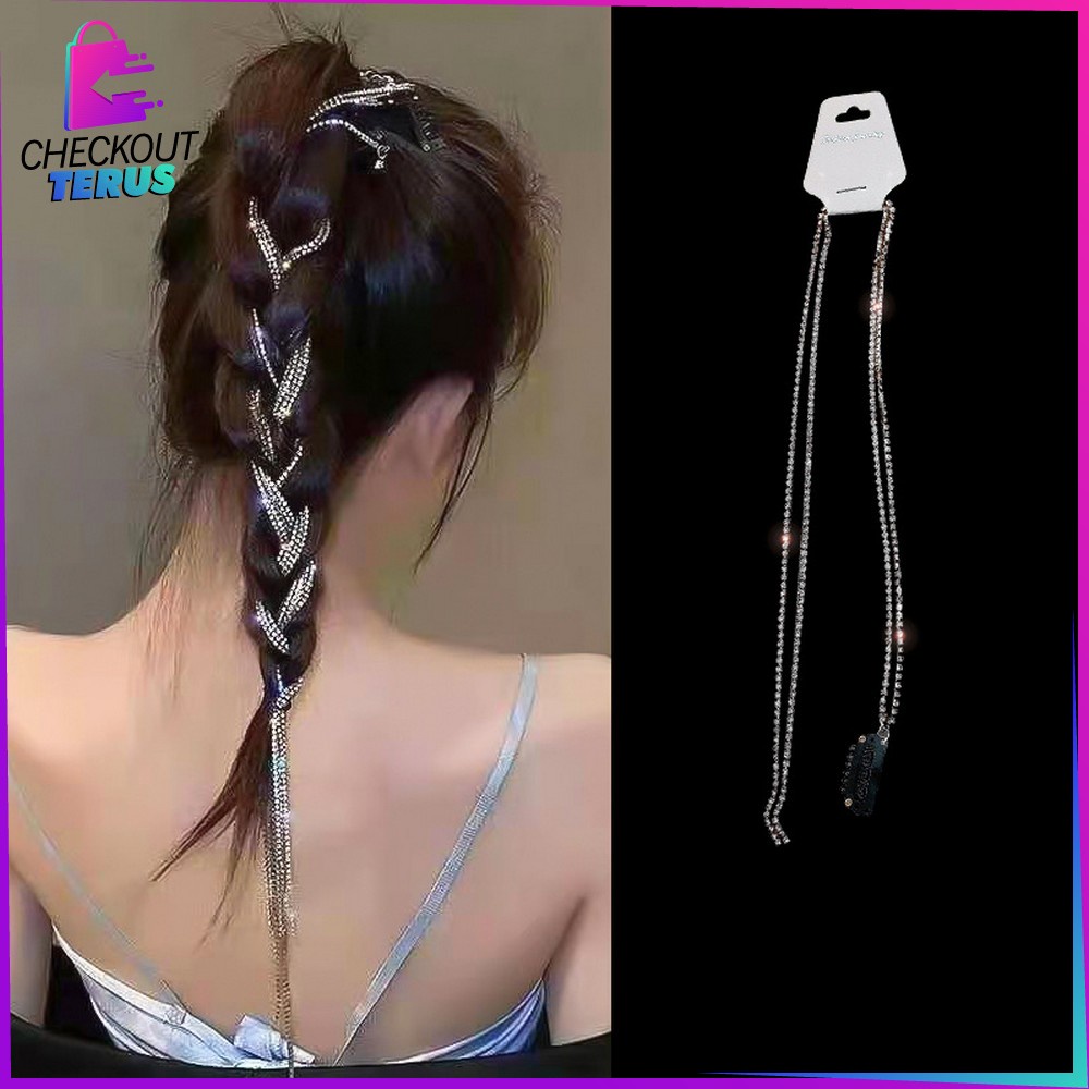 CT C492 Jepit Rambut Model Rantai Rumbai Korean Style Jepit Aksesoris Rambut Bling Bling Juntai Berlian Imitasi Wanita