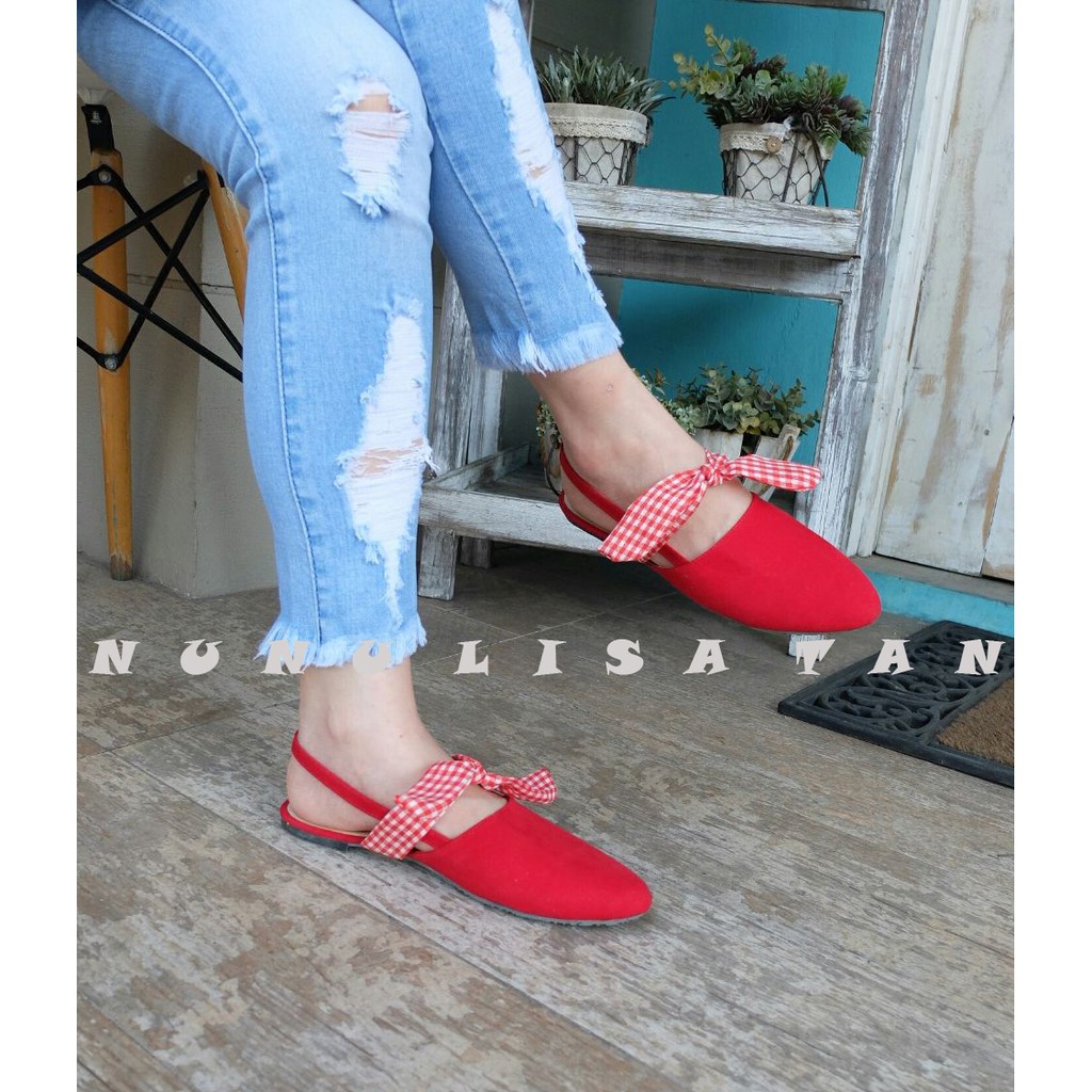 NunuLisaTan ALFA - Termurah Flatshoes Teplek wanita  Pita Kain KTK Tali