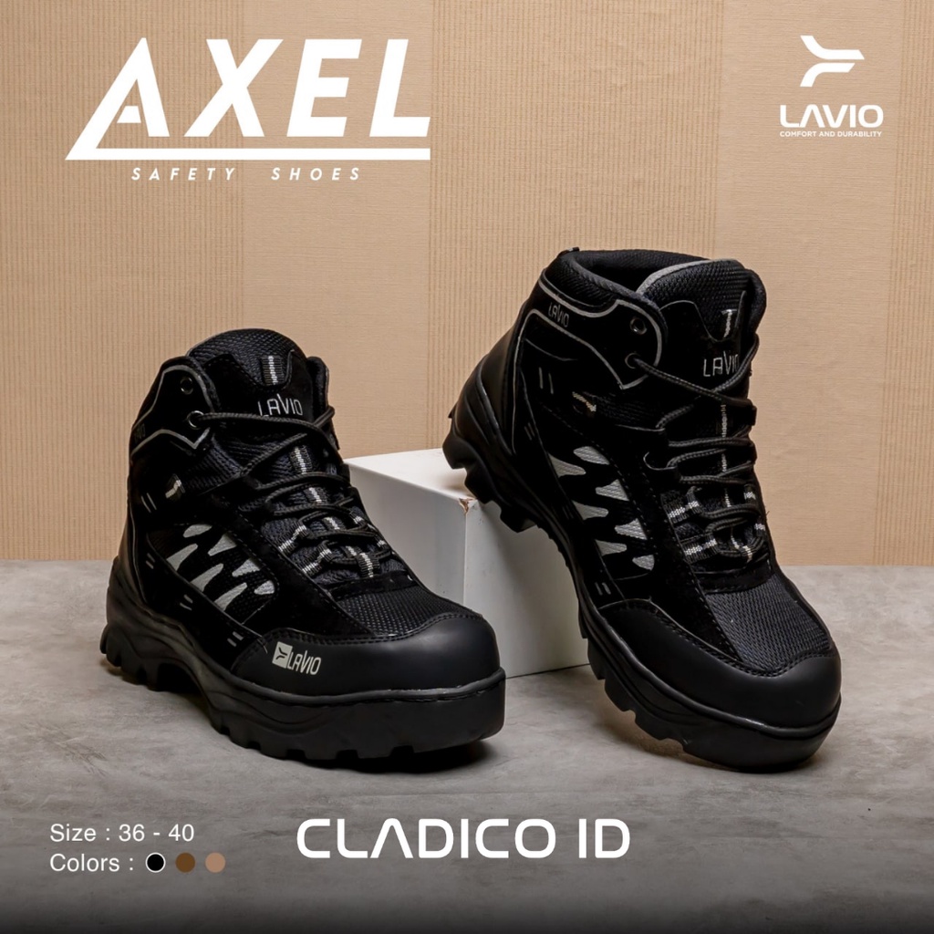 LAVIO Axel Sepatu Pria Safety Boots High Quality Premium Ujung Besi Sefty cowok Outdoor Hiking Mendaki Gunung Boot Kerja Lapangan Proyek