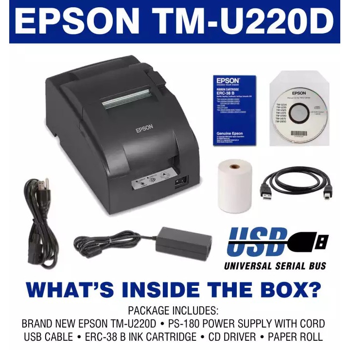 Printer Epson TMU 220D USB/Ethernet /Lan (Manual Cutter) Printer Kasir Garansi RESMI EPSON