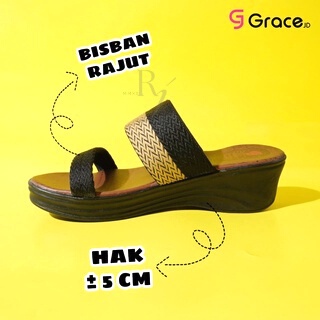 GRACE [KYOTO BAN 2] Sandal Cewek Turki/ Sendal Hak Wanita Turkey Slop/ Sandal Wedges Slop Cewek