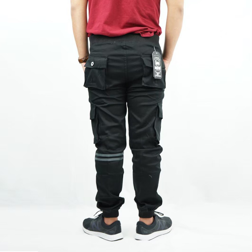 CELANA PRIA / CELANA JOGGER  CARGO STRIP HITAM