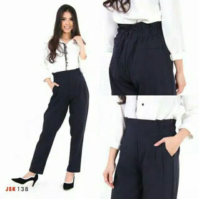 Promo CELANA KERJA CEWEK CELANA HIGHWAIST JSK JEANS CELANA KANTOR   Navy Limited