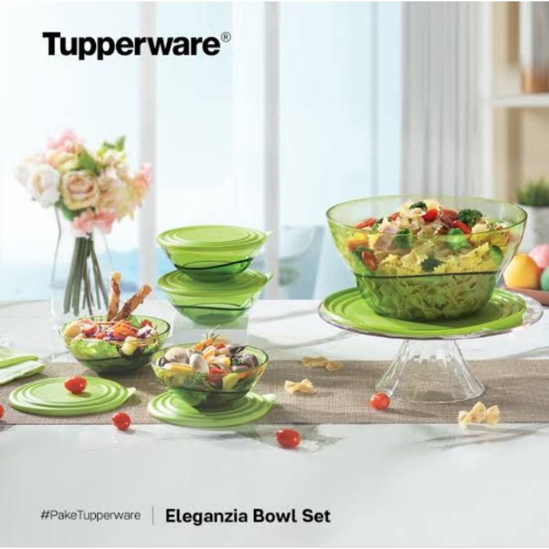 Eleganzia bowl set tupperware (5) hijau, bowl kristal bening tupperware