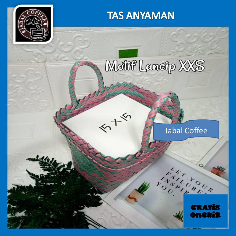 Tas Anyaman Plastik Ukuran 20 x 10 x 20 Cm Motif Lancip / Tas Anyaman Plastik Kotak Murah / Tas Belanja