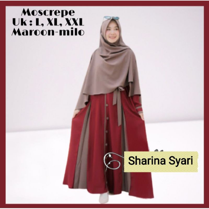Baju Gamis Dress Busui Sleting Depan Wanita Syari Muslim Kancing Bawah Plus Free Khimar Hijab Jilbab