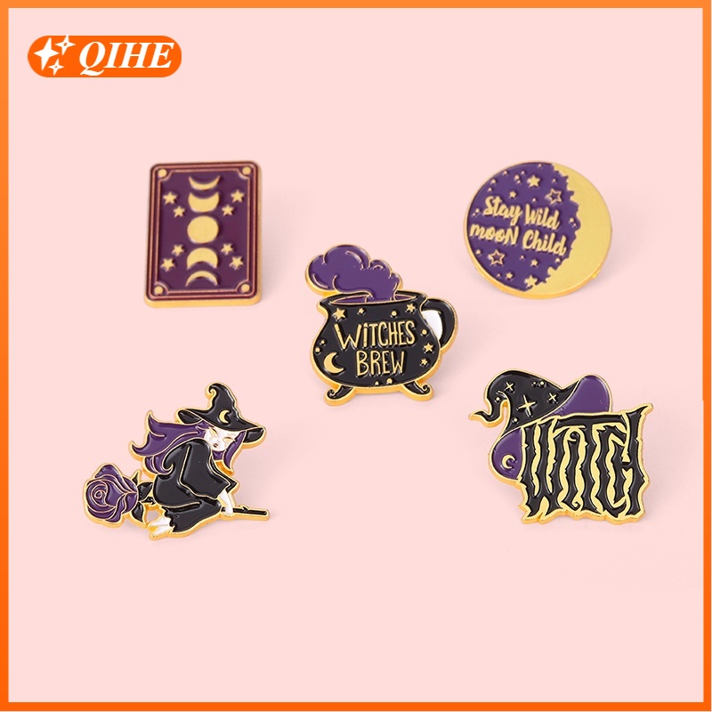 Bros Pin Enamel Bentuk Topi Penyihir 5 Gaya Untuk Hadiah Halloween