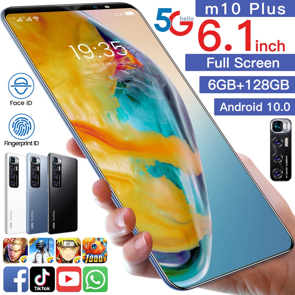 M10 Plus Android Handphone HD LayarMurah 6.1 Inch 6GB RAM 128GB ROM 4800mAh 5G Smartphone