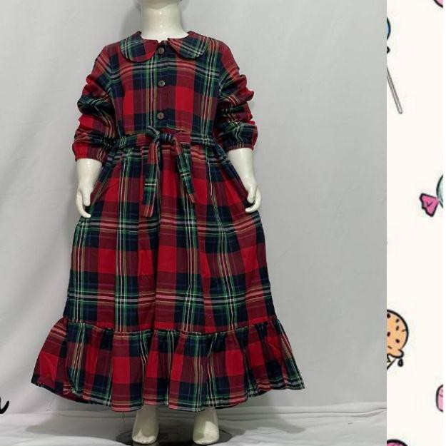 ☪ GAMIS ANAK MOTIF KOTAK KOTAK DRESS MUSLIM ANAK PEREMPUAN DENGAN MODEL KERAH ➴