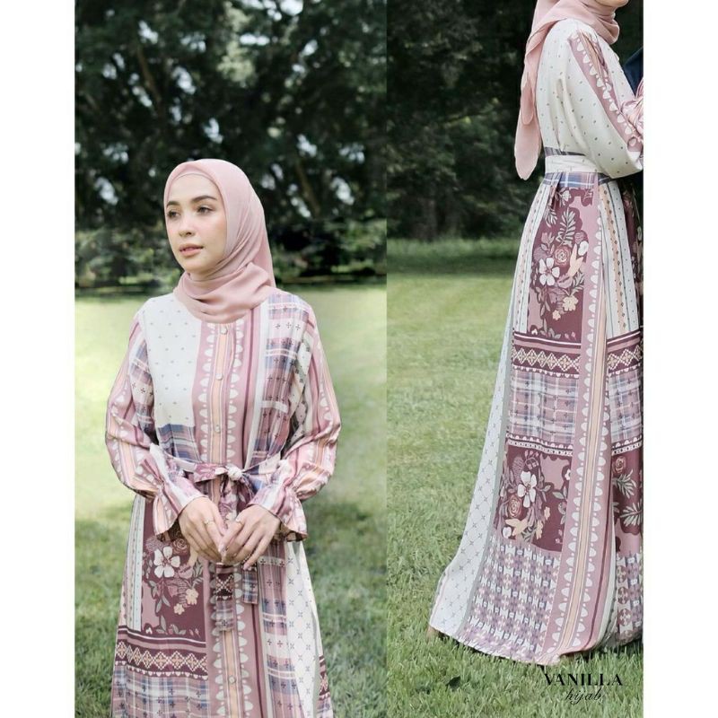binar dress rose size M vanilla hijab