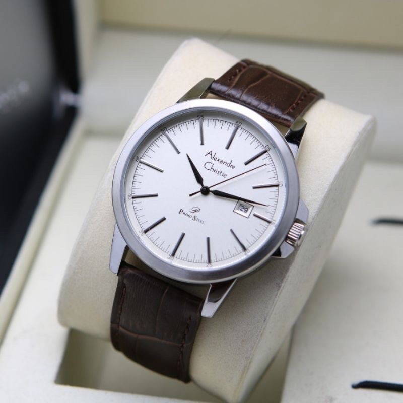 JAM TANGAN WANITA ALEXANDRE CHRISTIE PRIMO STEEL AC 1008 PRIMO 1008 TALI KULIT COKLAT BROWN