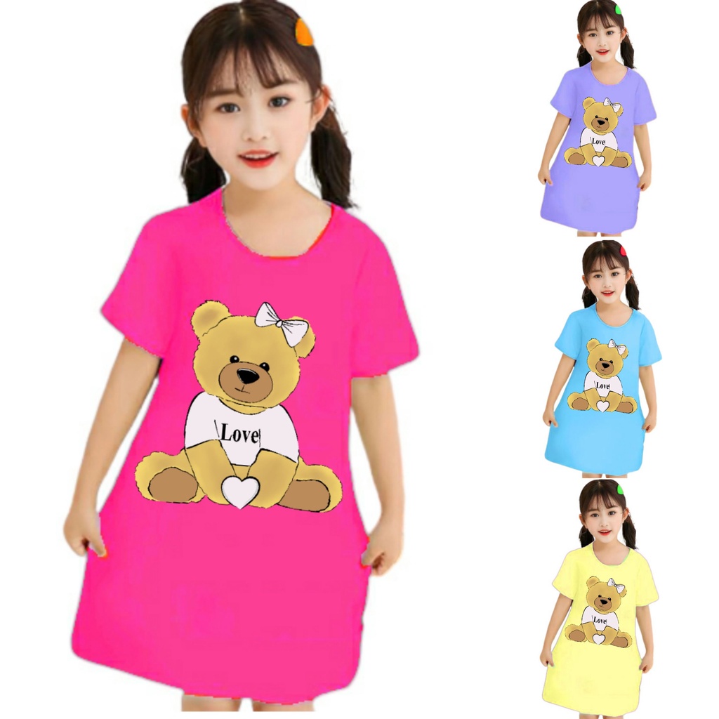 dress anak perempuan gambar bear love