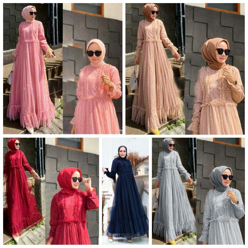 MAXI HAINUN TILE DOTTY OZ gamis organza dot GAMIS PREMIUM TUTU GAMIS KONDANGAN MUSLIM