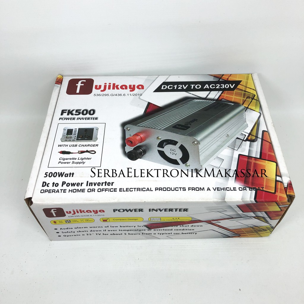 Power Inverter 500Watt Merk Fujikaya FK-500 DC 12Volt to AC 230Volt