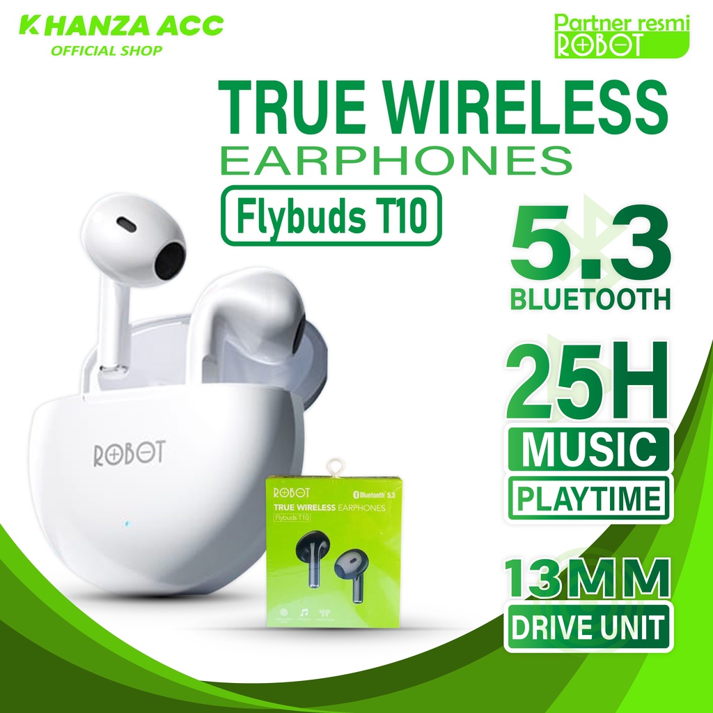 KHANZAACC ROBOT T10 Flybuds Earphone TWS Semi In-Ear Wireless Earbuds